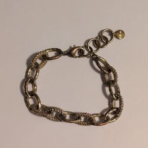 Stella & Dot Gold Tone Textured Link Bracelet | Adjustable Chain | Elegant